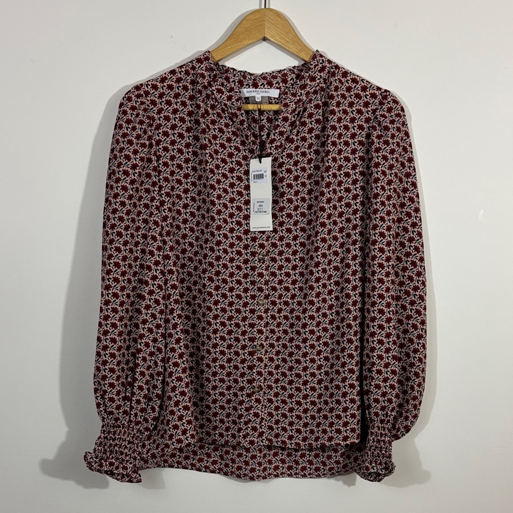 Gerard Darel Burgundy and White Floral Blouse